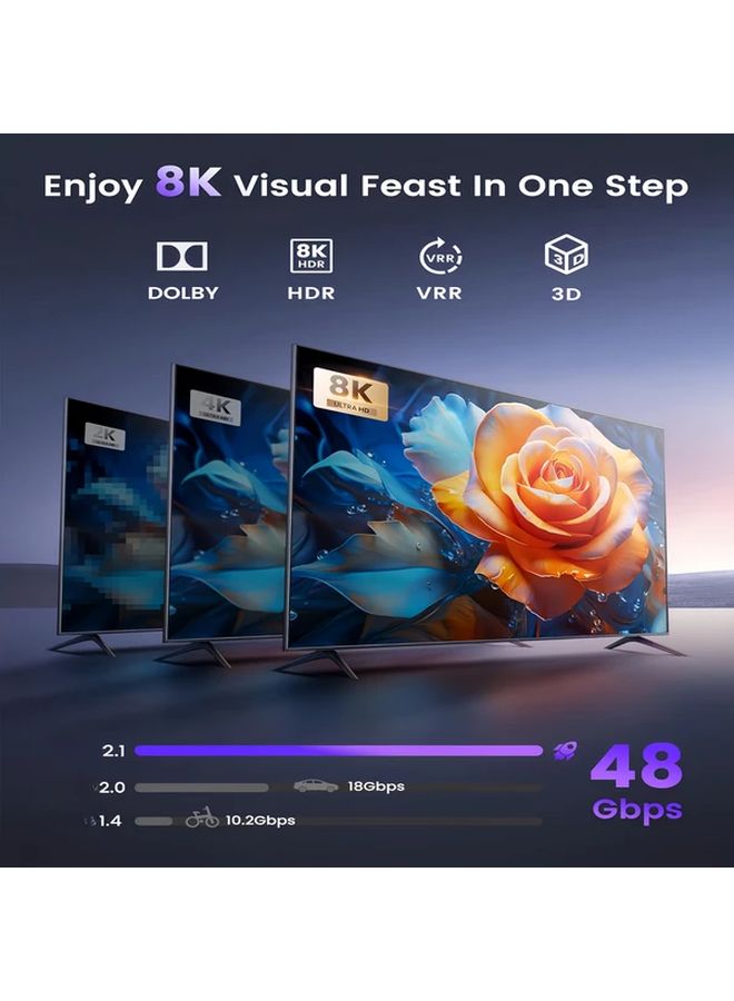 أسود 8K 60 هرتز 3x1 HDMI 2.1 مفتاح تبديل 48 جيجابت في الثانية محور تبديل تلقائي لـ PS5 Xbox Series X Apple TV - Image 4